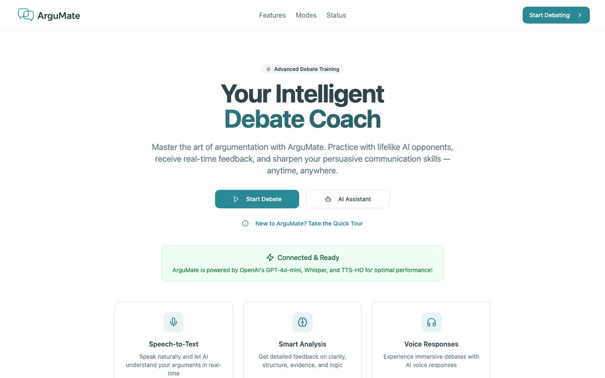 Screenshot of ArguMate debate coach project