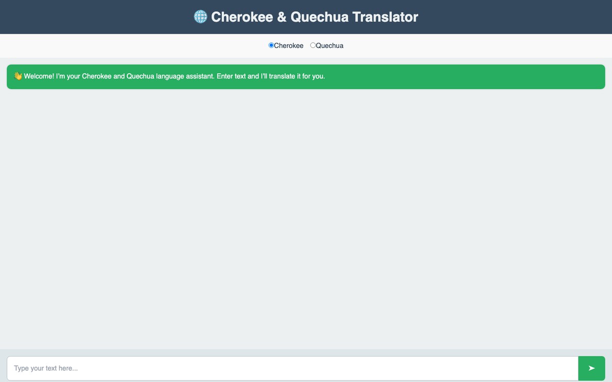 Screenshot of Cherokee and Quechua Translator project