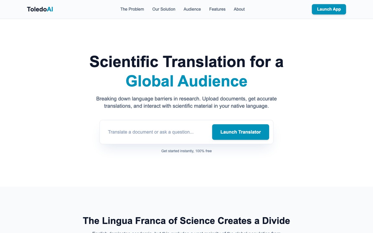 Screenshot of ToledoAI scientific translation project